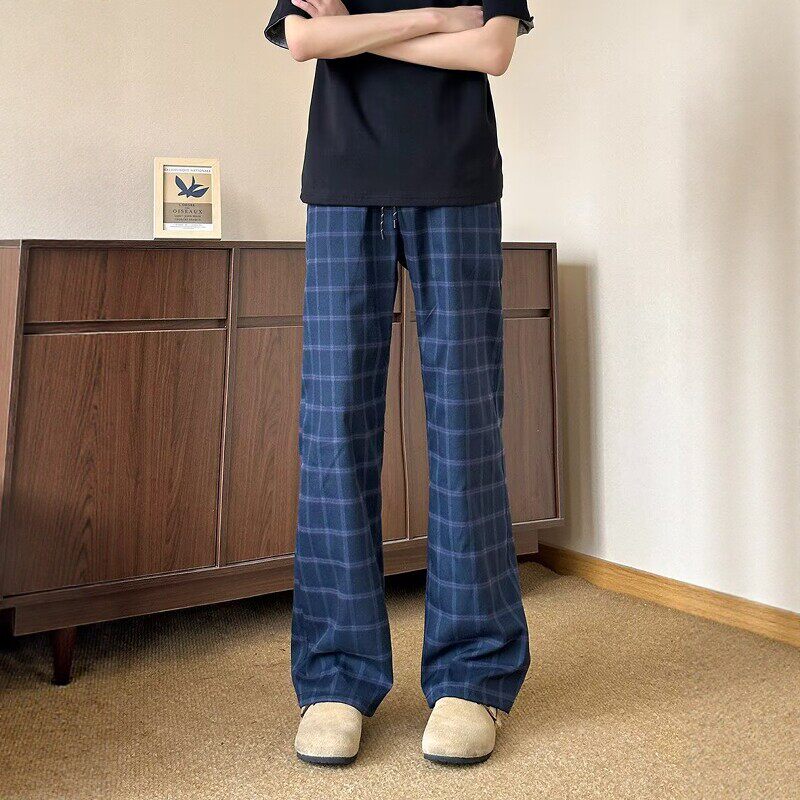 cleanfit蓝色格子裤子男款夏季