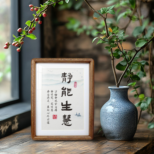 实木檀木相框静心治愈系摆件书法字画新中式书房挂墙装饰桌面摆台