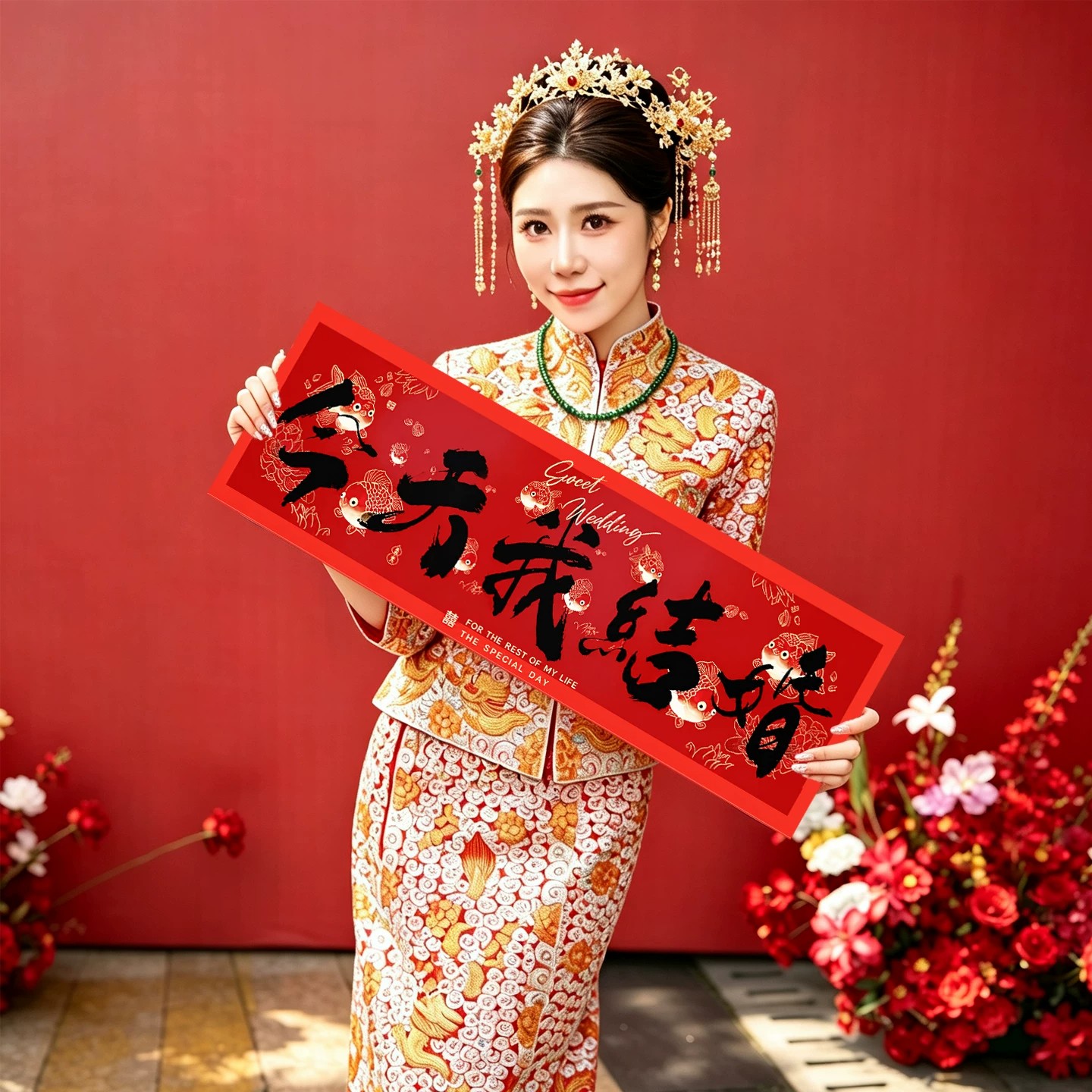 婚礼接亲堵门手持拉旗