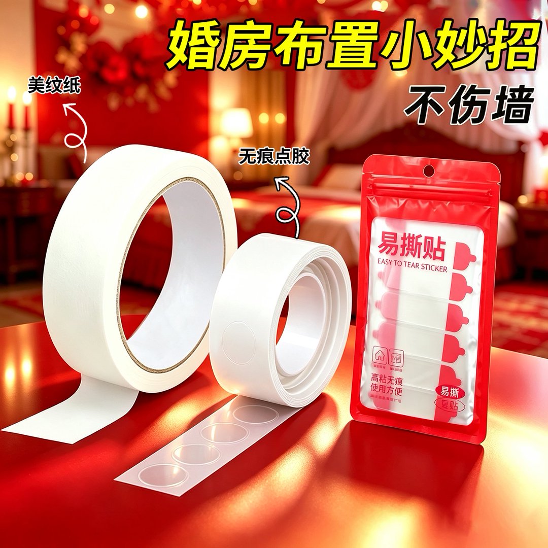 婚房布置专用无痕点胶双面胶粘气球不伤墙美纹纸纳米双面胶贴