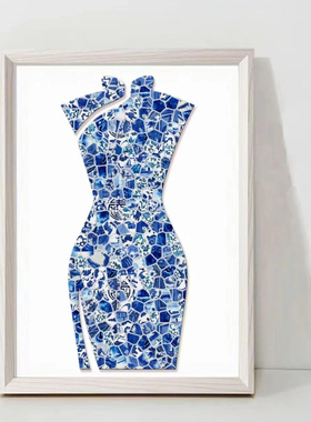 青花瓷盖碗三才盖杯迷你装饰店铺奶茶店装修风格