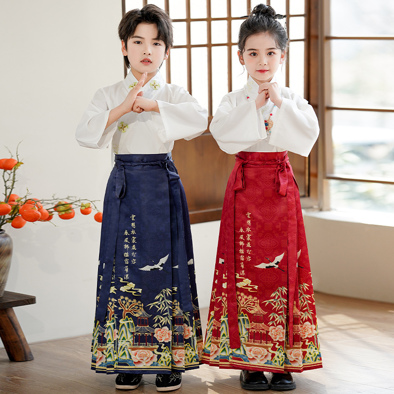兒童漢服馬面裙套裝國學(xué)合唱演出服男女童中小學(xué)生漢服國風(fēng)表演服