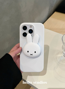 hello studios可爱米菲兔子磁吸支架手机壳适用13苹果17promax按键全包新款iPhone16PRo/14pro液态硅胶壳15