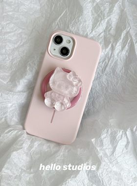 hello studios少女粉色液态硅胶kitty磁吸支架手机壳适用13苹果17promax新款iPhone16PRO全包15保护套14pro