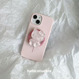 hello studios少女粉色液态硅胶kitty磁吸支架手机壳适用13苹果17promax新款iPhone16PRO全包15保护套14pro