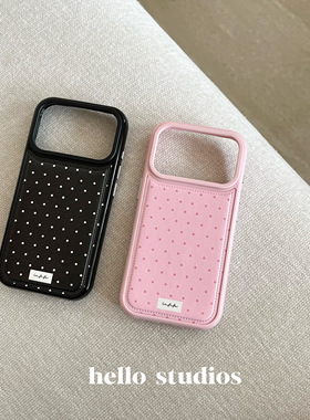 hello studios简约ins秋冬皮质波点手机壳适用13苹果17promax全包相机按键iPhone16PRo/14pro情侣壳15
