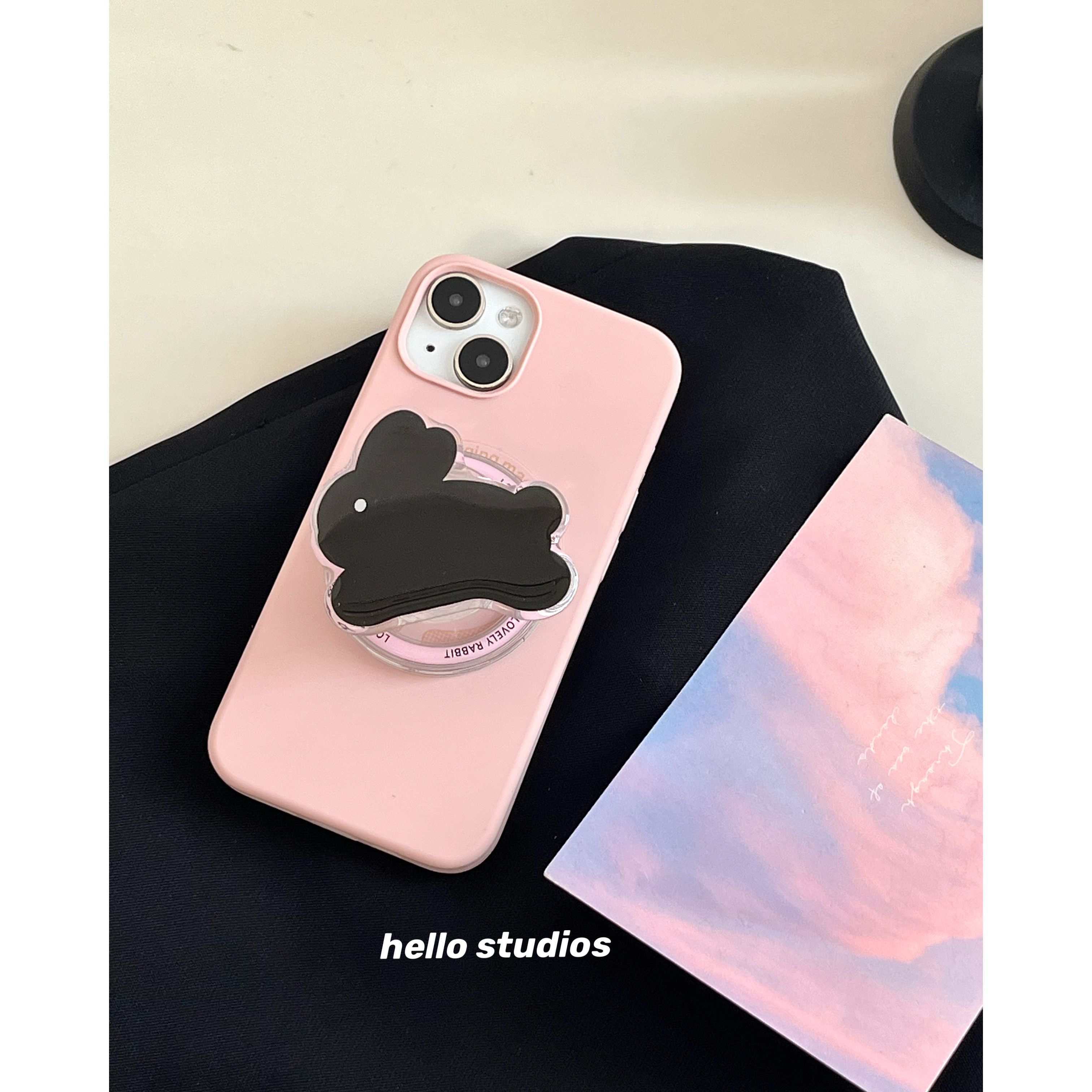 少女粉色兔子磁吸支架手机壳