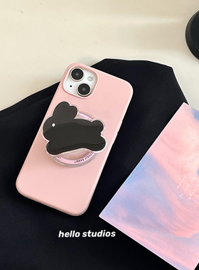 hello studios少女粉色兔子磁吸支架手机壳适用15苹果17promax新款iPhone16PRO保护套15plus液态硅胶14软12