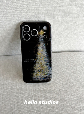 hello studios黑色闪粉圣诞树双层壳适用苹果17promax新款iPhone16PRo/14pro壳15/13