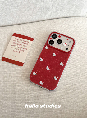 hello studios卡通红色波点Kitty双层手机壳适用苹果17promax新款iPhone16PRo/14pro壳15/17pro