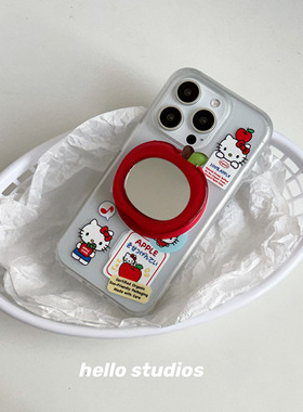 hello studios苹果Kitty镜面磁吸支架手机壳适用13苹果16promax新款iPhone15PRO全包15保护套14pro磨砂壳