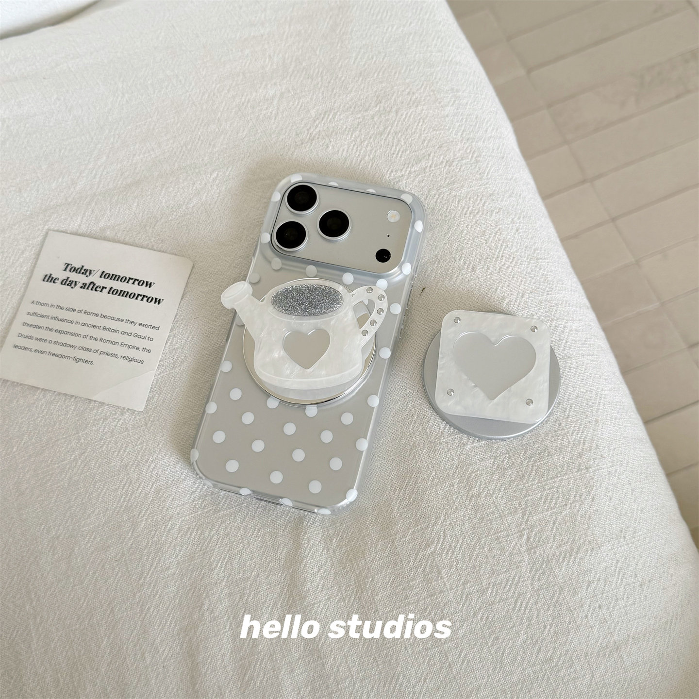 hello studios简约ins波点爱心支架水壶磁吸手机壳适