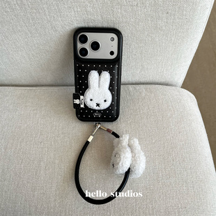 hello studios韩系可爱波点米菲挂绳手机壳适用苹果17promax新款iPhone16PRo/14pro皮质壳15/13
