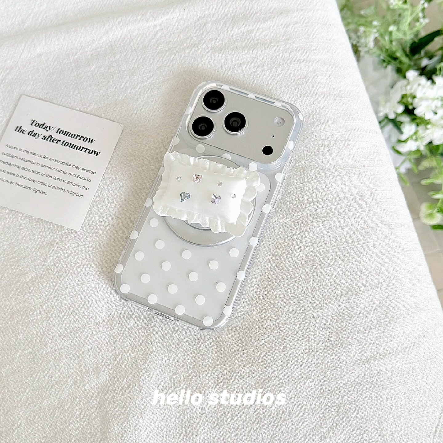 hello studios韩系波点立体枕头磁吸支架手机壳适用苹果17promax新款iPhone16PRomax壳15pro/17pro