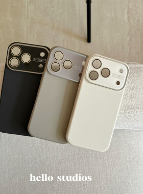 hello studios高级感秋冬高级灰色系手机壳适用13苹果17promax全包相机按键iPhone16PRo/14pro液态硅胶壳15