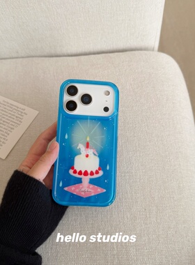 hello studios蓝色小马蛋糕双层手机壳适用苹果17promax新款iPhone16PRo/14pro壳15/17pro