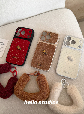 hello studios新年毛绒绒小马挂绳手机壳适用苹果17promax新款iPhone16PRo/14pro壳15/17pro