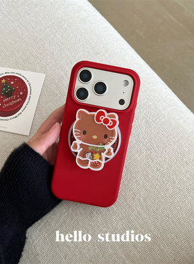 hello studios圣诞可爱姜饼人Kitty磁吸支架壳适用苹果17promax新款iPhone16PRo/14pro壳15/13