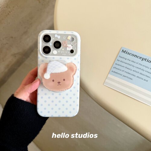 蓝波点小熊磁吸支架手机壳