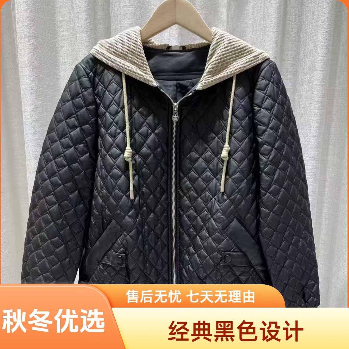 S407 MLF 加厚保暖皮夹克外套女2025冬季新款连帽外套B23DW638款