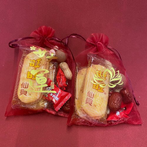 普陀山还愿祈福袋供品袋礼佛拜拜袋酒红色网纱袋供果包装袋空袋子