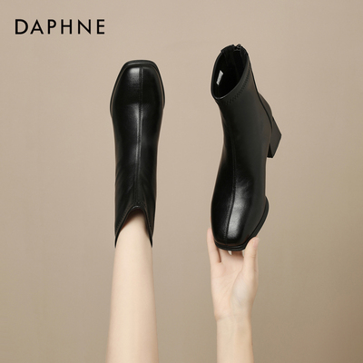 达芙妮黑色短靴2025冬增高小个子