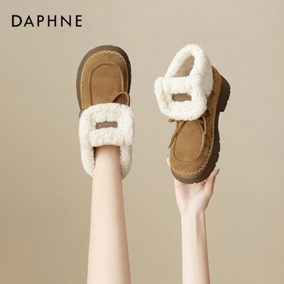 达芙妮中短靴加绒英伦风棉鞋
