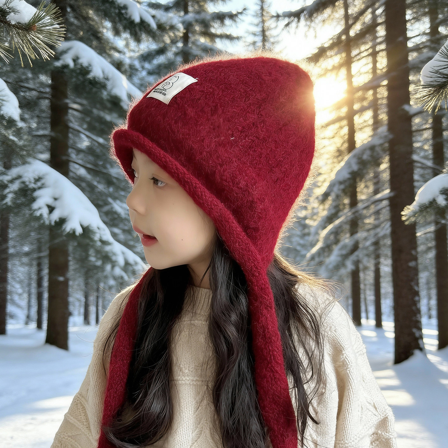 儿童帽子女孩冬季毛线帽2025新款保暖护耳红色女童户外针织帽洋气,童装/婴儿装/亲子装,帽子,淘宝优惠券,粉丝福利购,淘宝优惠卷