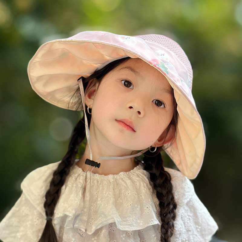 儿童防晒帽女童夏季女孩遮阳帽大帽檐太阳帽户外轻薄海边沙滩帽