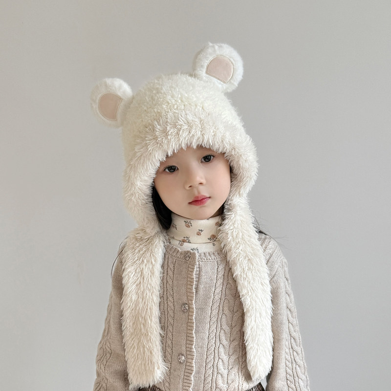 儿童帽子围巾一体毛绒帽可爱女孩秋冬款毛线帽防寒护耳洋气女童帽