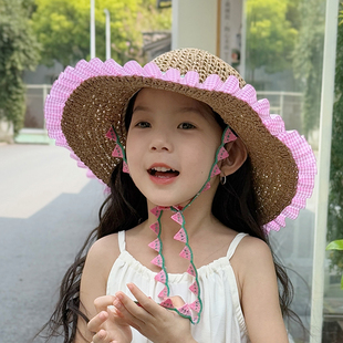 儿童遮阳帽子女童2025新款大帽檐草帽夏天女孩户外太阳帽洋气海边