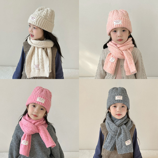儿童帽子围巾套装秋冬季保暖防寒红色女孩毛线帽洋气女童针织帽