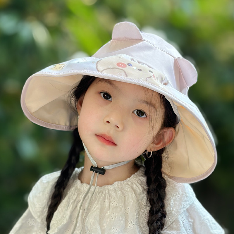 儿童防晒帽子女孩户外防紫外线太阳帽夏季女童空顶遮阳帽洋气可爱