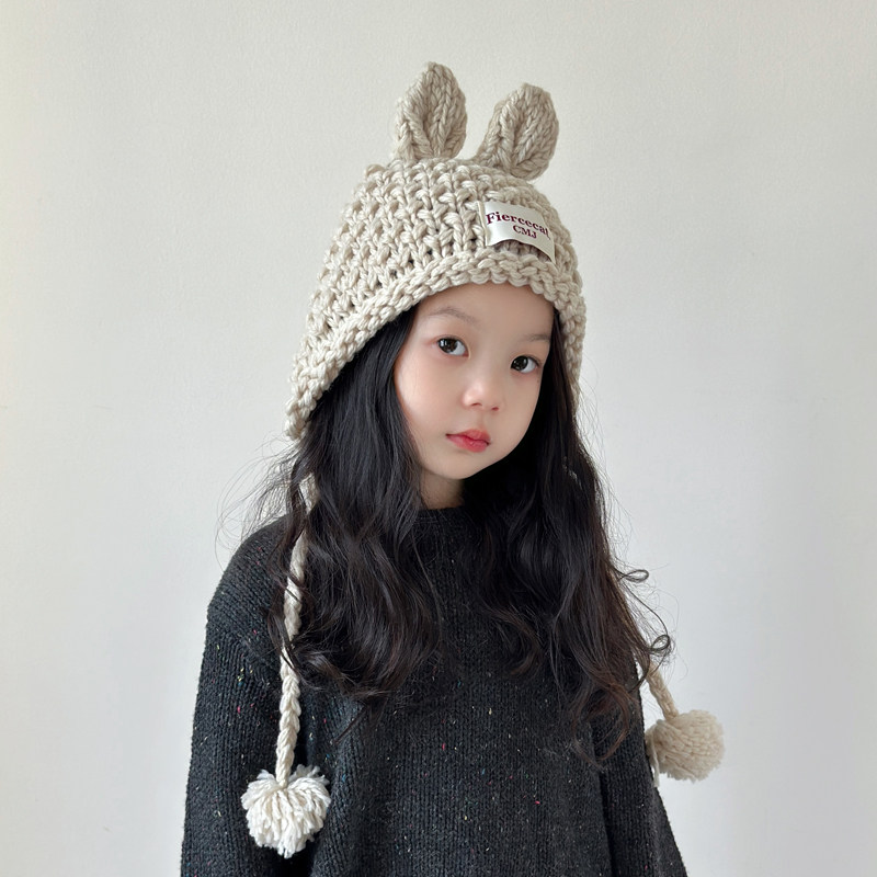 女童帽子秋冬季儿童护耳毛线帽