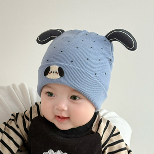 婴儿帽子秋冬季宝宝毛线帽0到3个月小月龄新生儿男宝保暖可爱超萌