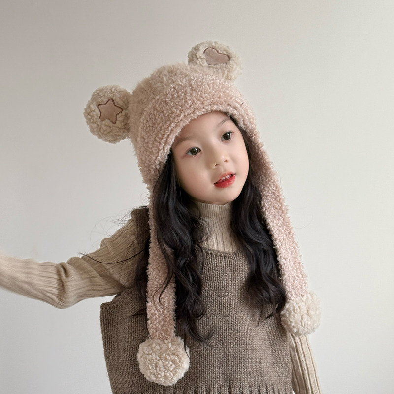 女童帽子围巾一体针织帽秋冬季儿童毛绒帽可爱保暖防寒女孩男孩帽