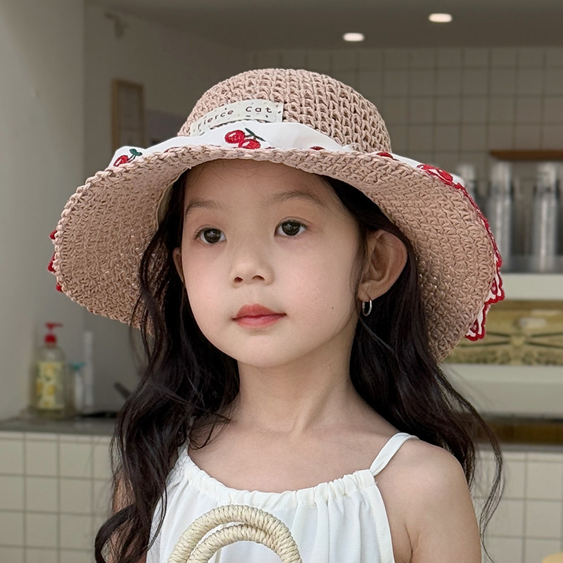 儿童帽子女孩户外大帽檐遮阳草帽
