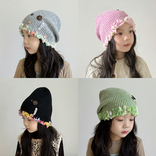 儿童帽子女孩2025新款秋冬季毛线帽保暖护耳女童针织帽洋气宝宝帽