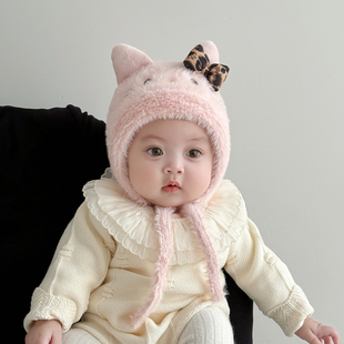 婴儿帽子秋冬季毛线帽保暖护耳冬天女宝宝毛绒帽洋气超好看针织帽