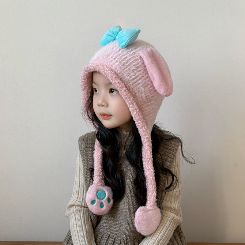 儿童帽子女孩秋冬季保暖毛绒帽可爱洋气冬款女童针织帽防风护耳