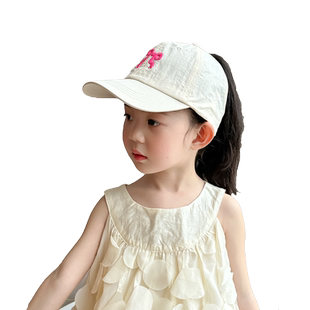 儿童帽子女童鸭舌帽2025新款速干空顶帽女孩可扎马尾防晒帽遮阳帽