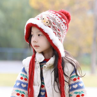 儿童帽子女孩毛线帽保暖护耳冬季女童针织帽防寒洋气时髦防风宝宝