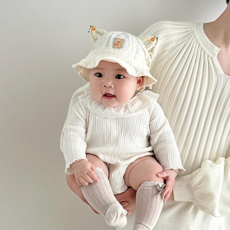 婴儿帽子春秋季女宝宝渔夫帽可爱小月龄婴幼儿遮阳防晒盆帽薄款夏