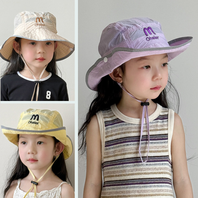 儿童防晒帽子夏季速干渔夫帽薄款透气户外遮阳防紫外线太阳帽女孩