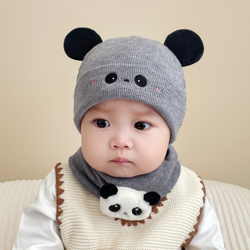 宝宝帽子秋冬款毛线帽套装围脖冬季保暖婴儿外出帽冬季针织帽男宝