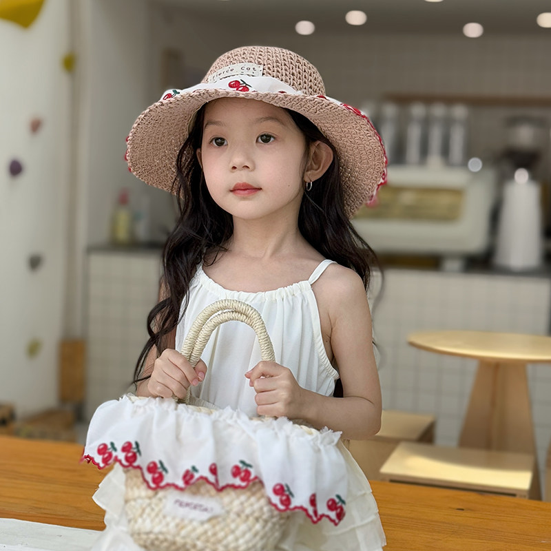 儿童帽子女孩遮阳夏季大帽檐草帽