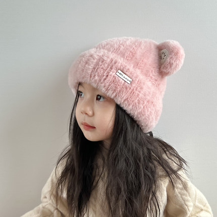 女童帽子秋冬款儿童针织帽2026新款女孩冬季加绒毛线帽宝宝帽子