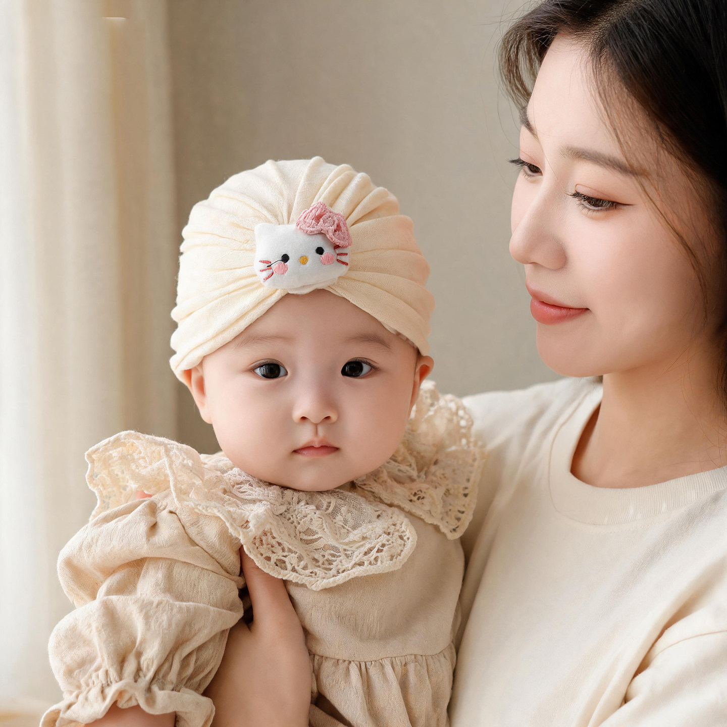 婴儿帽子夏薄款女宝宝护囟门