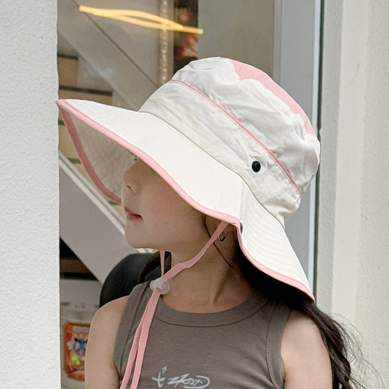 儿童防晒帽夏季女孩渔夫帽大帽檐遮阳帽户外女童登山帽太阳帽洋气