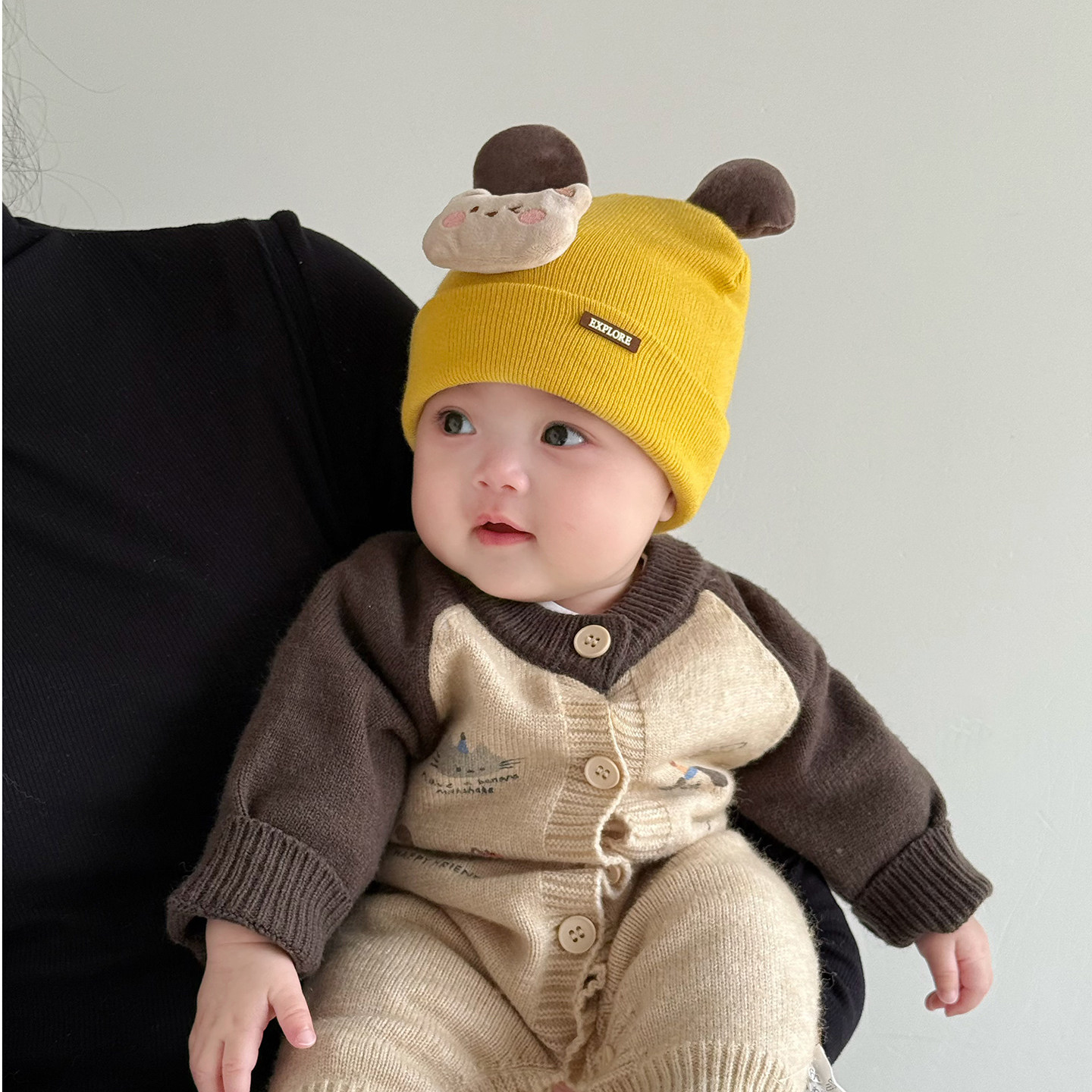 婴儿帽子秋冬季男宝宝毛线帽可爱超萌保暖0到3个月新生儿针织帽